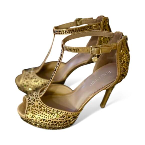 Thalia Sodi 'Chace' Embellished Gold T-Strap Platform Pumps. NIB. SZ 7.5! - Picture 7 of 8
